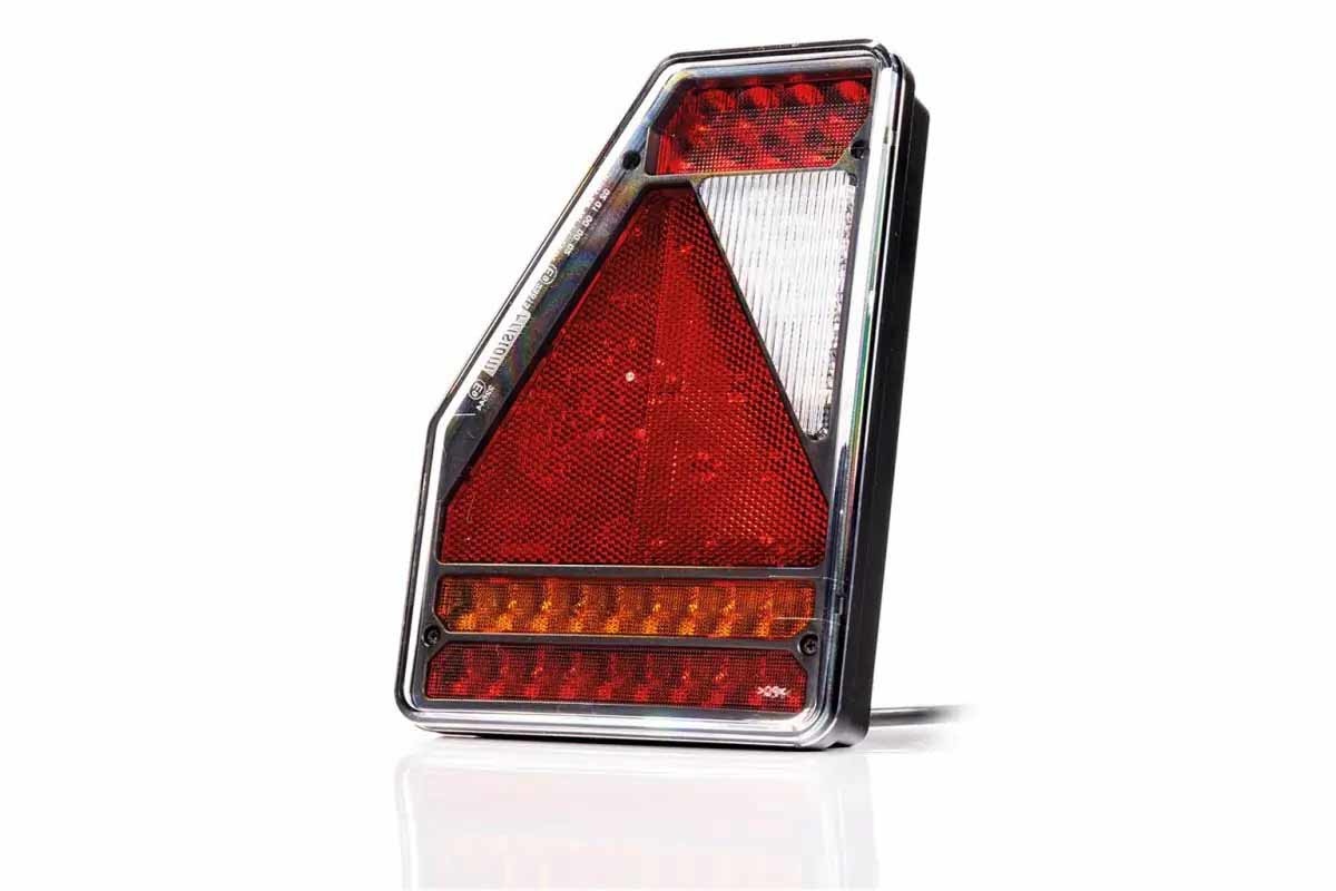 Fristom Rückleuchte LED links 6 Pin Fristom (nicht Aspoeck kompatibel) 146 x 210,6 x 49mm Aufbau Bremslicht Blinkleuchte Nebellampe Rückfahrleuchte Rückleuchte Länge Dreieick 150mm 12 V CE, ECE-R10 / R7 / R6 / R38 / R23 / R3