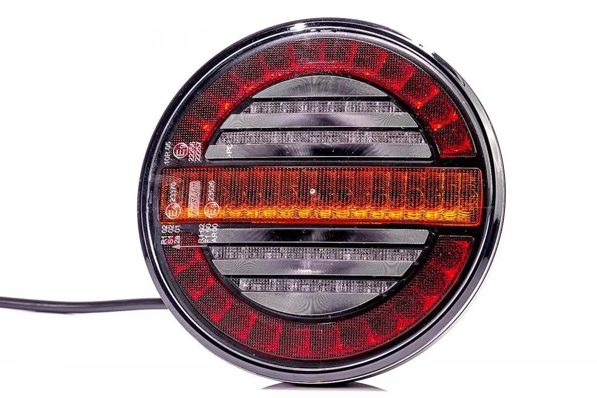 Tralert Rückleuchte universal 100cm Kabel ø140 X 35mm Aufbau Bremslicht dynamisches blinklicht   Rückleuchte  2 x M5 - 45mm IP68 12/24 V