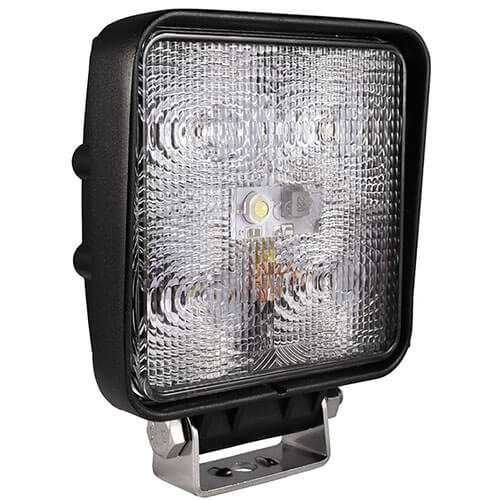 Tralert Arbeitsscheinwerfer IP68 5 x 3 Watt Epistar LED's Kabel 4000mm 9/36 V 15 Watt 1500 110 x 110 x 41mm Breitstrahl Bij 12 Volt / 0,975A Bij 24 Volt / 0,525A CE 8 lux@ 10m / 0,25 lux@ 56m weiß 70 Grad Aluminium schwarz Polycarbonat