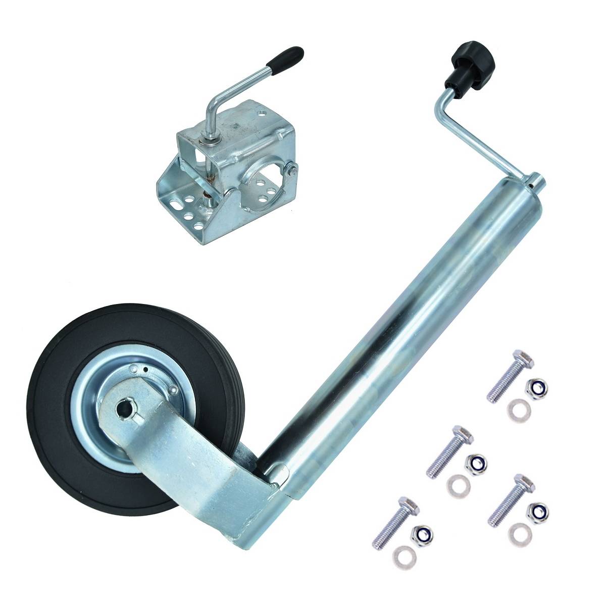 Schwerlast Stützrad + Halter Ø60mm verzinkt Vollgummi inkl. Schrauben
