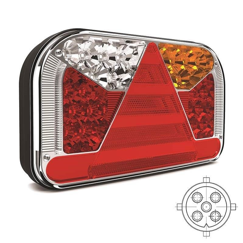 Fristom Rückleuchte LED links 5 PINs Bajonett Bremslicht Blinkleuchte Kennzeichenbeleuchtung   Neon-Rücklicht Länge Dreieick IP68 12/24 V Lavaflow