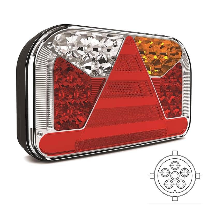 Fristom Rückleuchte LED links 5 PINs Bajonett Bremslicht Blinkleuchte  Nbelscheinwerfer  Neon-Rücklicht Länge Dreieick IP68 12/36 V Lavaflow