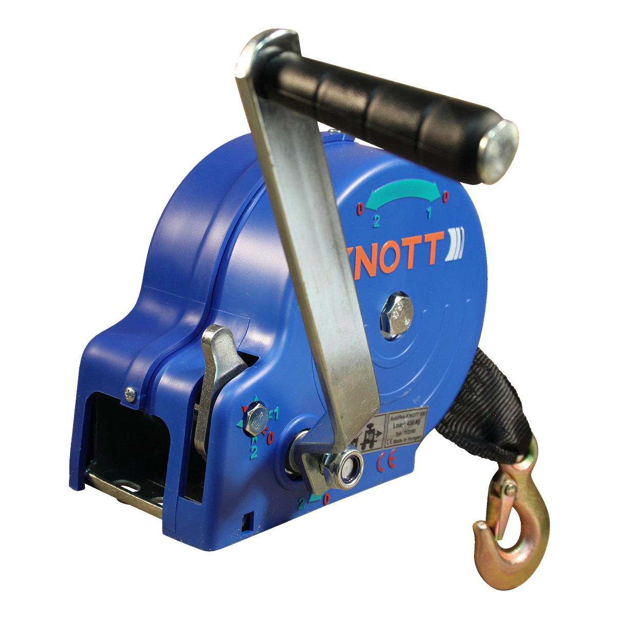 Knott Handwinde ungebremst 1150kg, mit Windengurt 7 Meter mit Haken