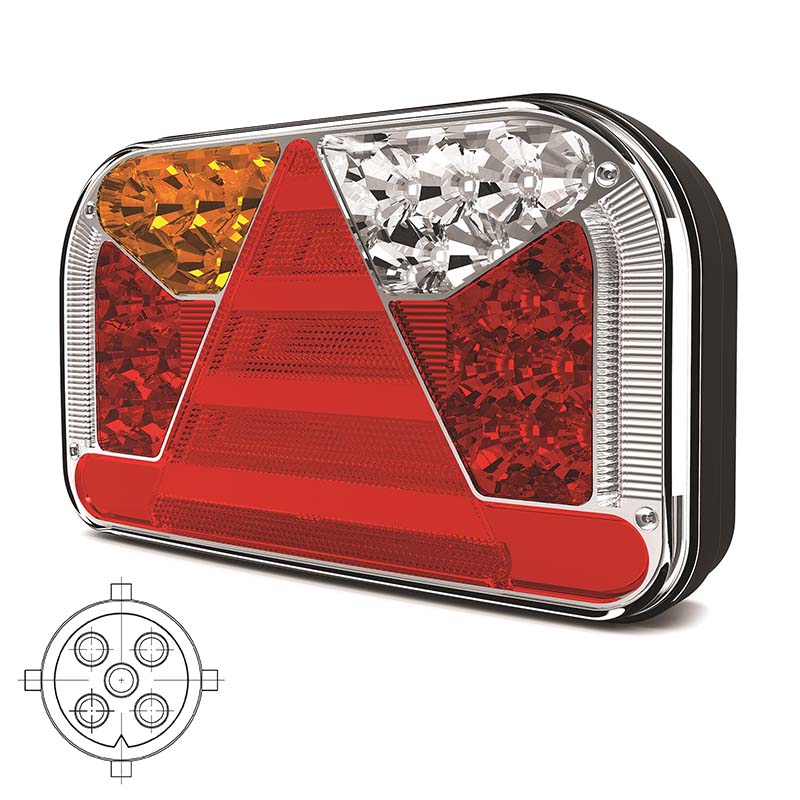 Fristom Rückleuchte LED links 5 PINs Bajonett Bremslicht Blinkleuchte Kennzeichenbeleuchtung Nebellampe  Neon-Rücklicht Länge Dreieick IP68 12/24 V Lavaflow